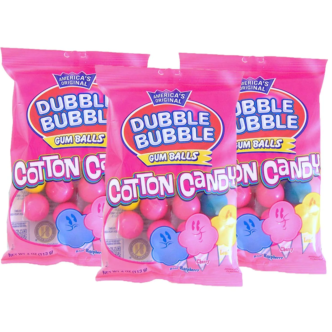 Dubble Bubble Cotton Candy Gumballs, 4 oz Bags, Pack of 3